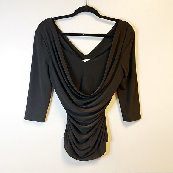 Joseph Ribkoff Blouse Black Draped Neck 3/4 Sleeve Top Sz 6 EUC - Picture 5 of 13